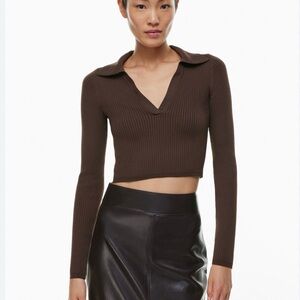 Aritzia Brown Sculpt Ribbed Long Sleeve Top